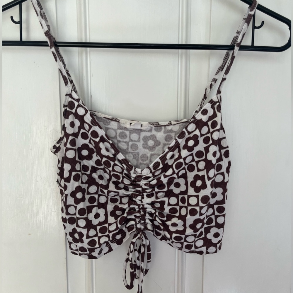 Checker Flower Cropped Tank Top